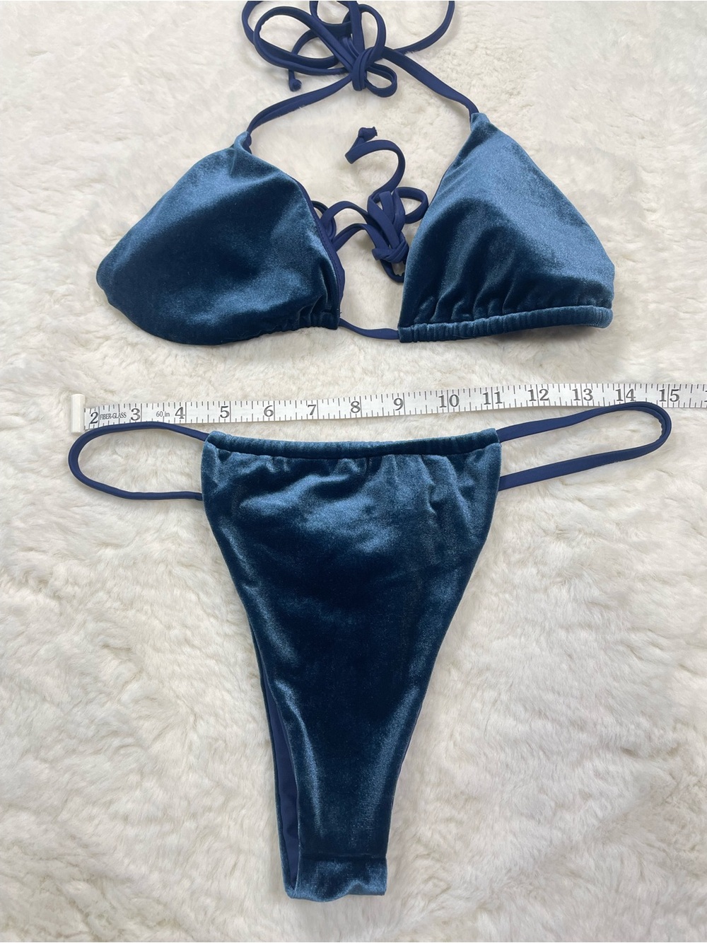 Berry beachy Velvet Triangle Bikini Set in Deep Blue, Top XL Bottom L - Picture 2 of 5